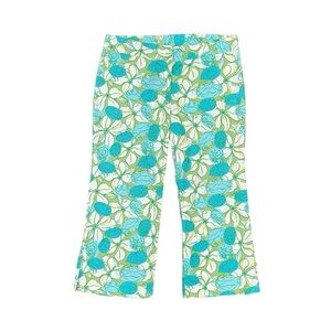 Lilly Pulitzer Pants Women's Size 10 US Green Blue Floral Crop‎ Flare